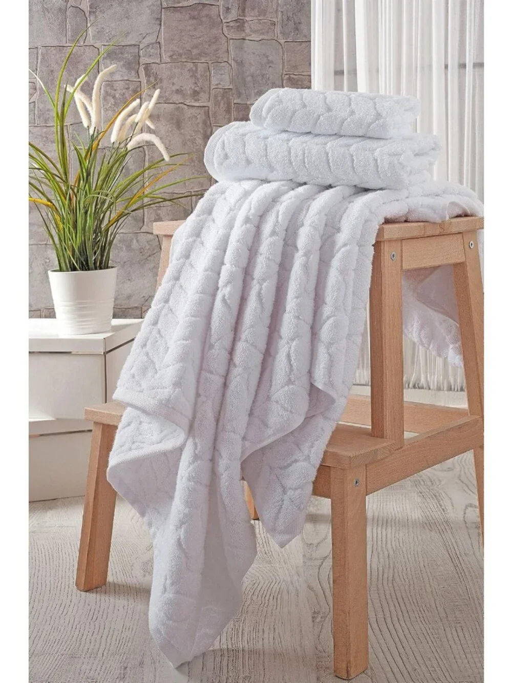 Luxury Turkish Cotton Bath & Hand Towels Set - Soft Plush Jacquard, 6 Pieces
